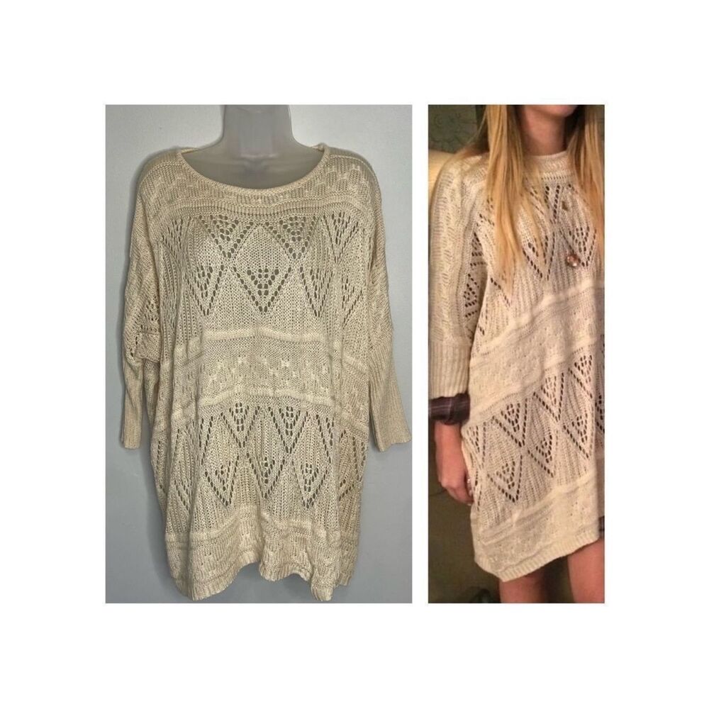 FOREVER 21 Oversized Knit Crochet Relaxed Sweater